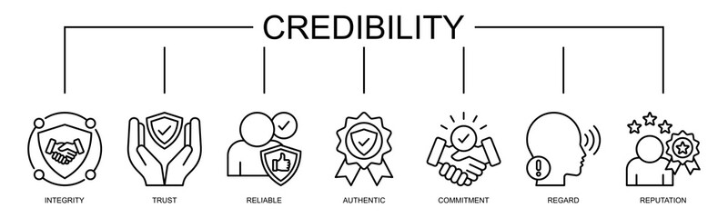 Credibility banner web icon vector illustration concept with icon of integrity, trust, reliable, authentic, commitment, regard, and reputation