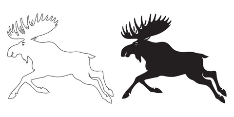 Mountain moose vector icon – wilderness silhouette for adventure or hunting brands – moose silhouette – moose vector – moose illustration – moose outline – moose icon – moose line art

