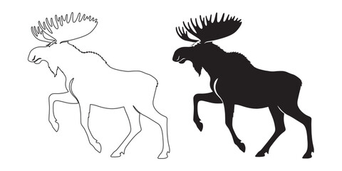 Artistic moose silhouette – modern graphic for t-shirts, stickers, and eco products – moose silhouette – moose vector – moose illustration – moose outline – moose icon – moose line art

