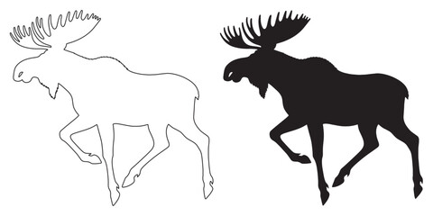 Stylized moose icon – clean vector animal silhouette for forest or lodge brands – moose silhouette – moose vector – moose illustration – moose outline – moose icon – moose line art

