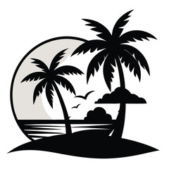 Tropical Twilight Escape: Sunset Over Palm Paradise © Silhouette stock