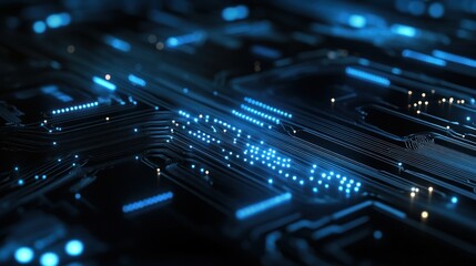 Abstract Circuit Board with Blue Lights