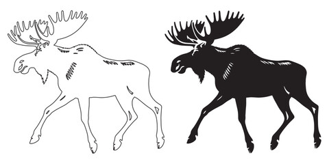 Wildlife moose icon vector – minimal silhouette artwork perfect for rustic branding – moose silhouette – moose vector – moose illustration – moose outline – moose icon – moose line art

