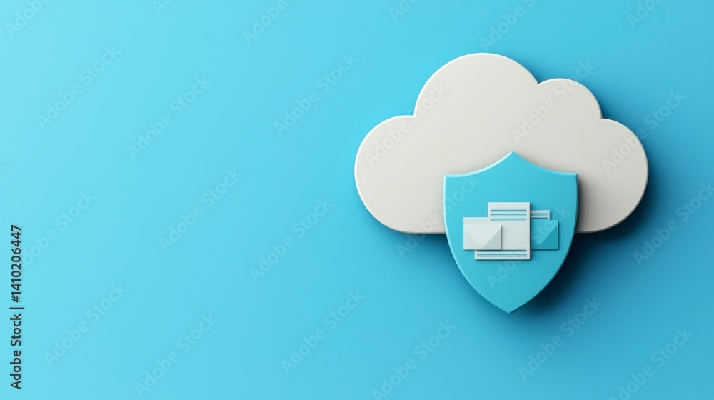 Poster cloud storage security concept with shield and files background