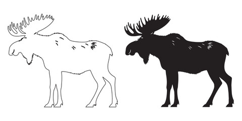 Elegant moose silhouette vector – alpine wildlife graphic for natural product design – moose silhouette – moose vector – moose illustration – moose outline – moose icon – moose line art

