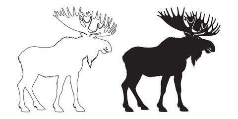 Cabin-style moose graphic – outdoorsy silhouette design for lodge environments – moose silhouette – moose vector – moose illustration – moose outline – moose icon – moose line art