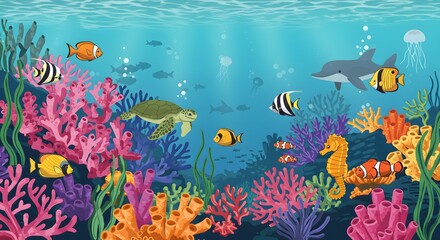 Fototapeta premium Colorful Marine Life Illustration