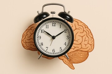 Clock and brain illustration conveys time mental processes