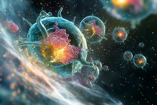 An in-depth look at the phagocytosis process, with a phagocyte actively engulfing invading pathogens.