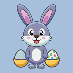 Cute pink cartoon bunny rabbit with easter eggs for a happy spring holiday illustration