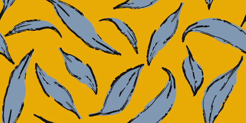 Obraz premium Abstract pattern of blue leaves on a yellow background
