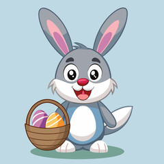 Cute pink cartoon bunny rabbit with easter eggs for a happy spring holiday illustration