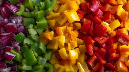 Mixed bell peppers chopped colorful arrangement