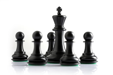 chess pieces on chessboard on marble background. game of chess