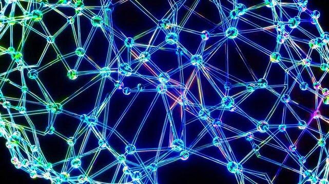 Digital neon light neuronal brain inter conection on black background. Artificial Intelligence concept