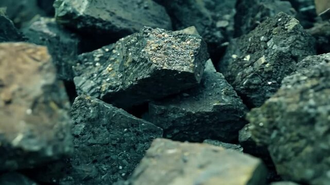 pile of mined uranium ore, zoom in. 4K
