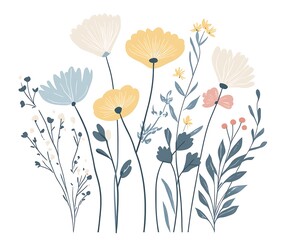 Simple clip art flowers and abstract  patterns on a white background