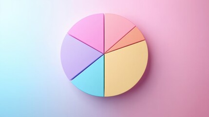 Colorful Geometric Pie Chart in Soft Pastel Tones on Gradient Background for Modern Design Projects