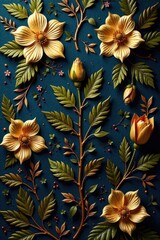 Fototapeta premium intricate golden floral pattern with subtle leaf details , floral, patterns, texture