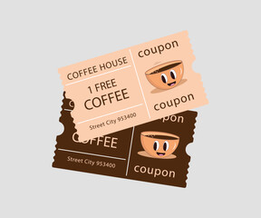 Coupon coffee free template set. Voucher for web design. Vector illustration