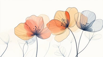 Naklejka premium Delicate Outline of Colorful Flower Blooms with Soft Pastel Shades and Graceful Petals