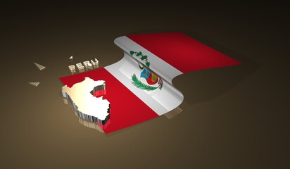 Peru Map and Flag 3d Illustration
