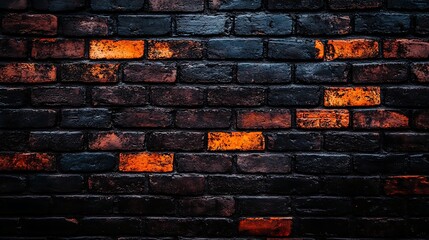 Abstract textured brick wall with black and orange contrasting colors