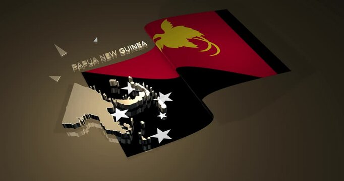 3D Map and Flag of Papua New Guinea in animation