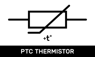 PTC Thermistor Icon. Rectangular PTC Thermal Resistor Symbol. IEC Standard PTC Thermistor Schematic Diagram