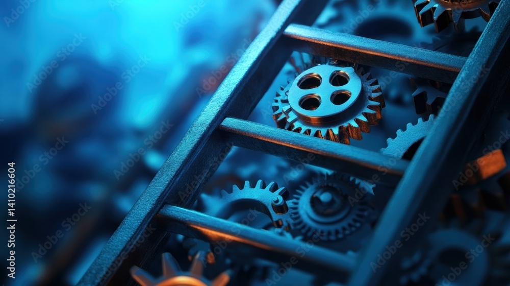 Poster close-up of intricate gears and cogs in motion