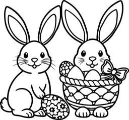Easter Bunny in Basket Coloring Page | Cute Holiday Line Art