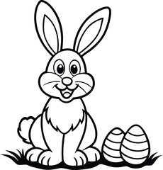 Easter Bunny Coloring Page with Eggs | Cute Spring Line Art