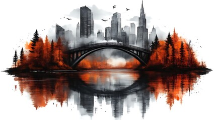 Obraz premium Autumnal Cityscape Reflected In Tranquil Water