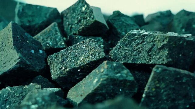 pile of mined uranium ore, zoom in. 4K
