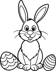 Easter Bunny Coloring Page with Eggs | Cute Spring Line Art
