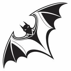 Minimalist Black And White Bat Vector Illustration Depicting Halloween Wildlife And Supernatural Creatures Flying With Abstract Design