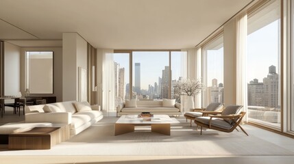 Obraz premium An Elegant Living Room with a City Skyline View