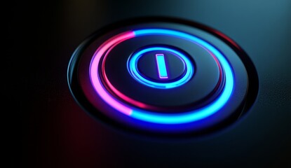 Futuristic power button, illuminated, glowing, dark background