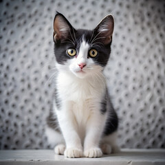 black and white cat on white background