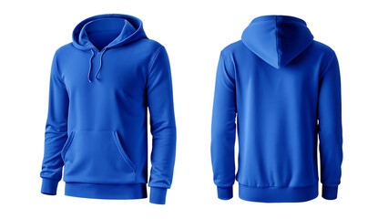 blank blue hoodie in front and back view mockup isolated on white background PNG. GENERATIVE AI