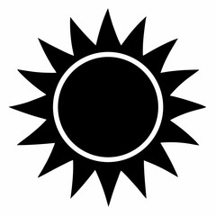 Simple Black Sun Icon With Sharp Rays And White Border For Summer,Holiday,And Design Elements