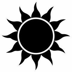 Black Sun Icon Silhouette Design With Sharp Pointed Rays And White Outline Decorative Sun Vector