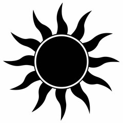 Black And White Sun Illustration Featuring Pointed Rays Isolated Against A White Background For Graphic Designs And Visual Elements