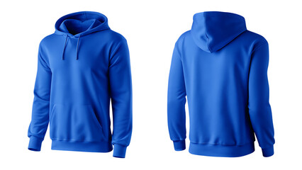 blank blue hoodie in front and back view mockup isolated on white background PNG. GENERATIVE AI