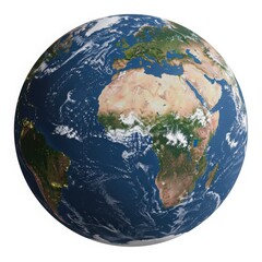 A view of earth showing africa europe and south america with clouds and oceans on a white background