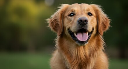 Happy Golden Retriever Dog Smiling Outdoors in Nature
