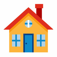 Yellow House With Red Roof Simple Vector Illustration Home With Blue Door Windows And Chimney Property Residence Building Graphic Representation Real Estate Architecture