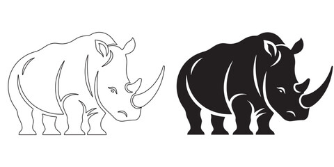 Natural rhino form – hand-drawn style vector illustration with clean lines – rhino silhouette – rhino vector – rhino illustration – rhino outline – rhino icon – rhino line art

