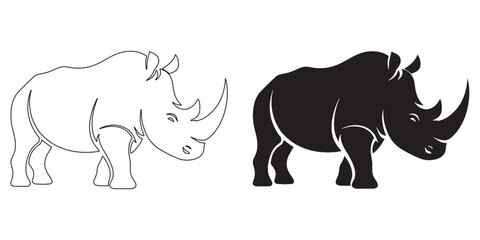 Standing rhino graphic – majestic silhouette vector for outdoor design themes – rhino silhouette – rhino vector – rhino illustration – rhino outline – rhino icon – rhino line art

