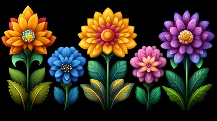 Vibrant Colorful Flowers Blooming in a Row